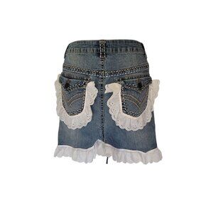 Denim Half Apron White Eyelet Lace Trim & Back Pockets‎